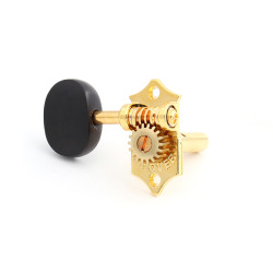 GROVER® MACHINE HEADS SLOTTED HEADSTOCK 3+3 STA-TITE® EBONY BUTTON 1:18 GOLD