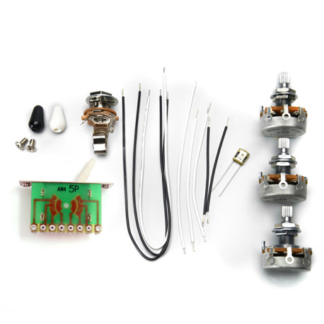 STRAT WIRING KIT (METRIC POTS, JACK, SWITCH, WIRE, CAPS,ETC)