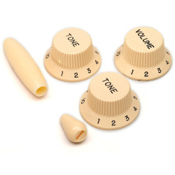 CREAM SET FOR STRAT(1V+2T+SWITCH+TIP BLACK LETTERS)