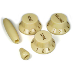 VINTAGE CREAM SET FOR STRAT(1V+2T+SWITCH+TIP GOLD LETTERS)