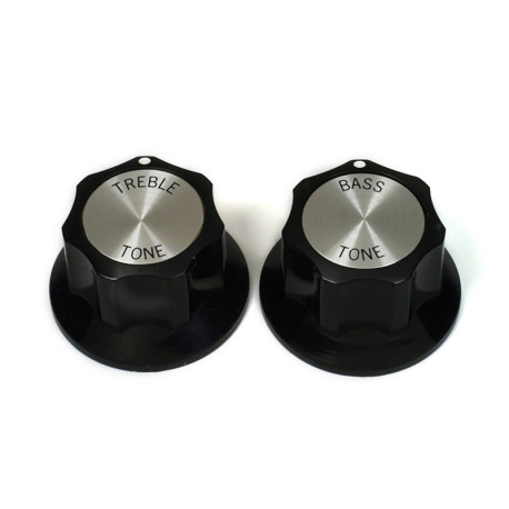 TREBLE/BASS TONE KNOB (2) BLACK SILVER TOP FOR RICKENBAKER*