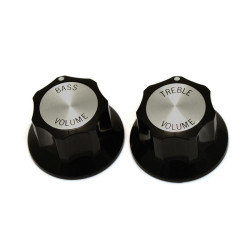 TREBLE/BASS VOLUME KNOB (2) BLACK SILVER TOP FOR RICKENBAKER*